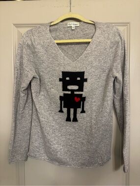 Neiman Marcus Gray Cashmere Sweater with Robot